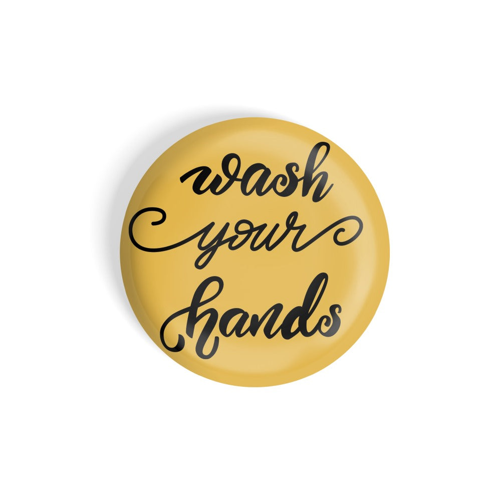 dhcrafts Round Fridge Magnet Yellow Food Lovers Wash Your Hands Glossy Finish Design Pack of 1 (75 mm)